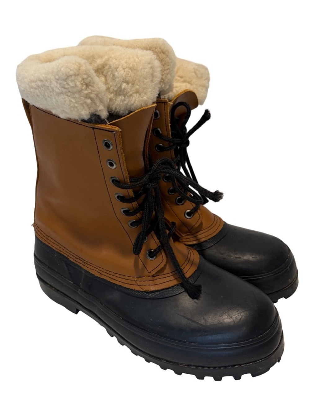 Vintage Mens J Crew Winter Snow Brown Leather Rubber Lace Up Duck Boots Size 11